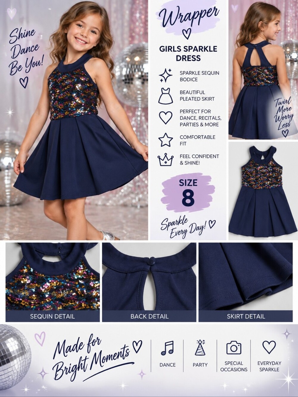 2 hip wrapper girls size 8 sparkle blue dress #29